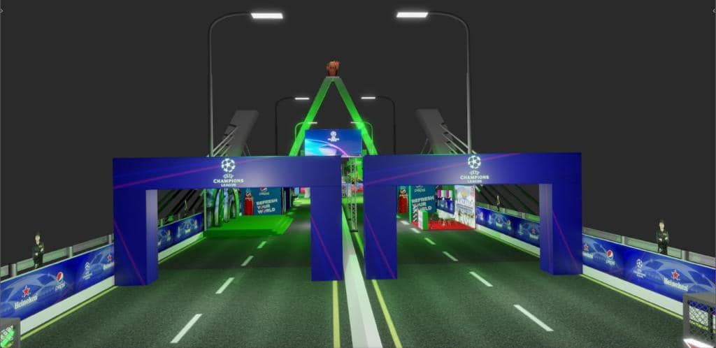 Main entrance to the UEFA Champions League LED screen experience at Tanzanite Bridge